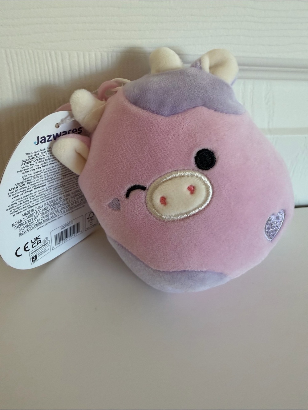 Squishmallows Pink and Lavender Patty the Cow clip on Plush Stocking Stuffer
